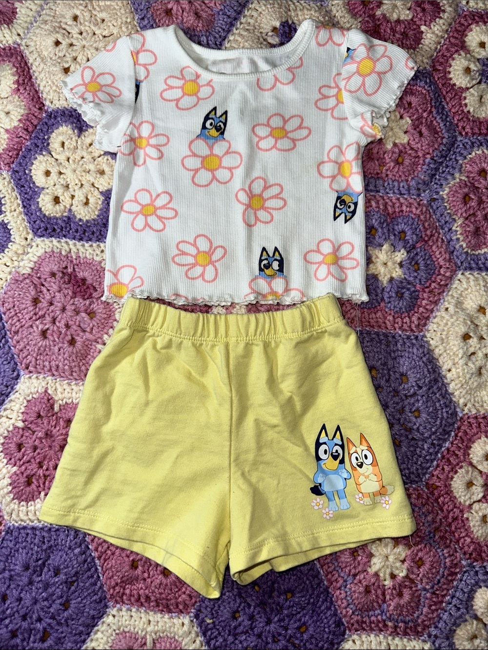 🎉Bluey Yellow Girls Shorts with Bluey Graphic and matching shirt.